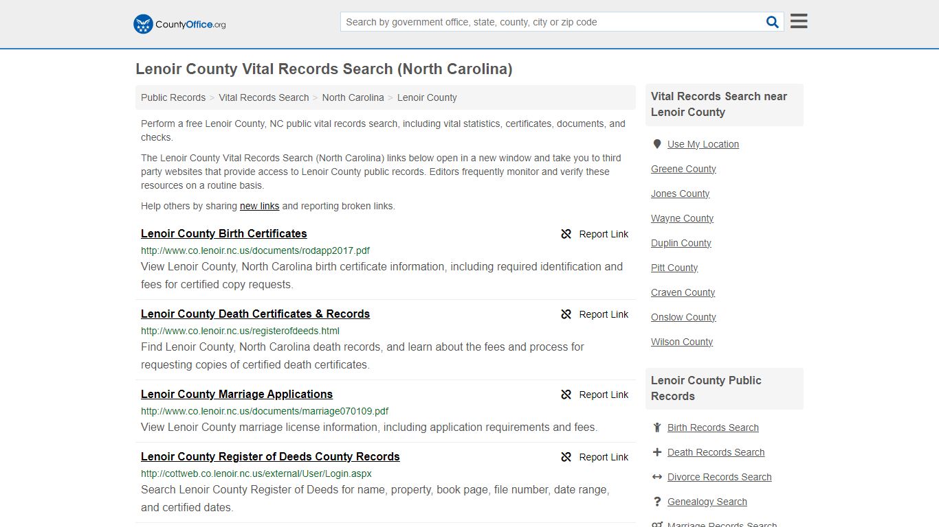 Vital Records Search - Lenoir County, NC (Birth, Death, Marriage ...